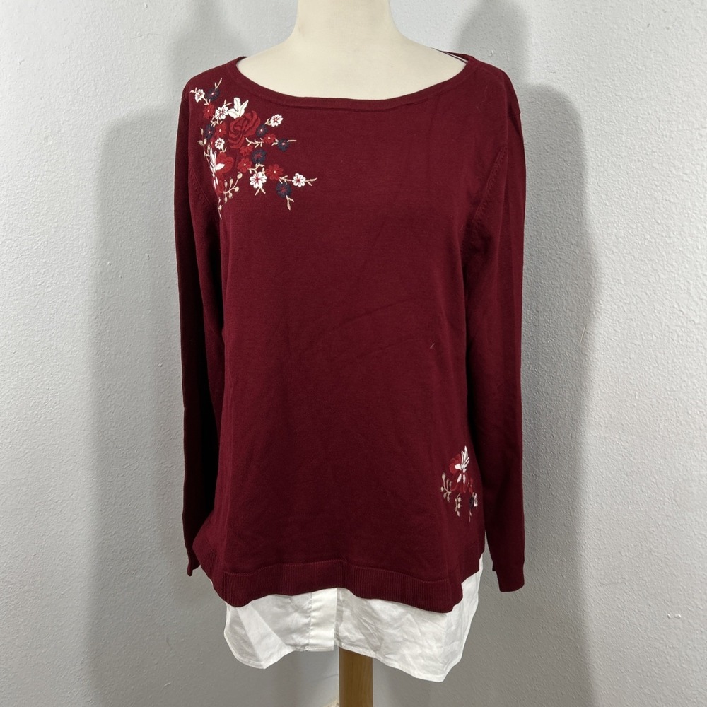 Charter Club Sweater Womens XXL Burgundy‎ Embroidered Quiet Luxury Old Money